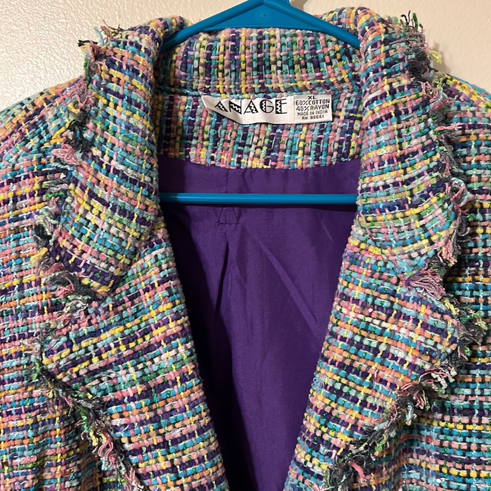 Anage Women Mulicolor Long Sleeve Fringe Lined Jacket Blazer Size Extra Large - Picture 2 of 8
